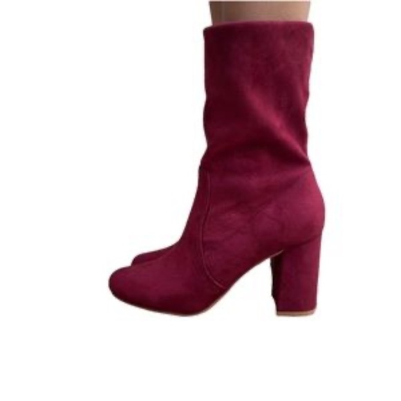 Allegra K WOMEN'S BURGANDY VELVET FOLDABLE STRETCH ANKLE BOOTS - Picture 3 of 6